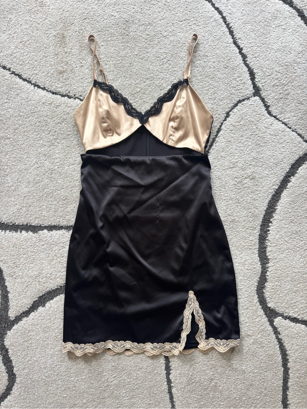 superdown Black & Champagne Lace-Trim Satin Cutout Slip Dress - Picture 3 of 7